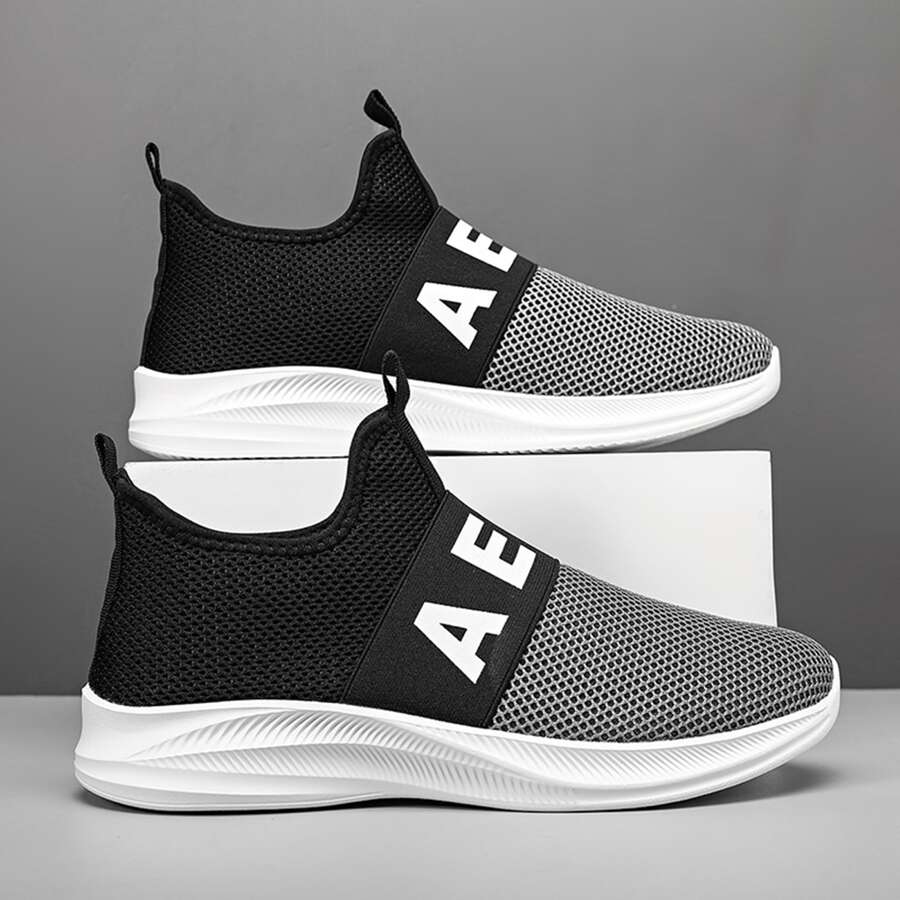 Men's Lightweight Cold Stick Breathable Monochromatic Mesh Sport Shoes For Autumn, Casual Running Shoes