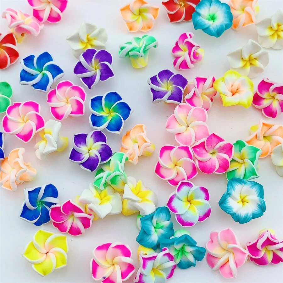 20 pièces Perles en forme de fleurs colorées en argile douce pour la fabrication de bijoux DIY, couleurs variées, Saint-Valentin