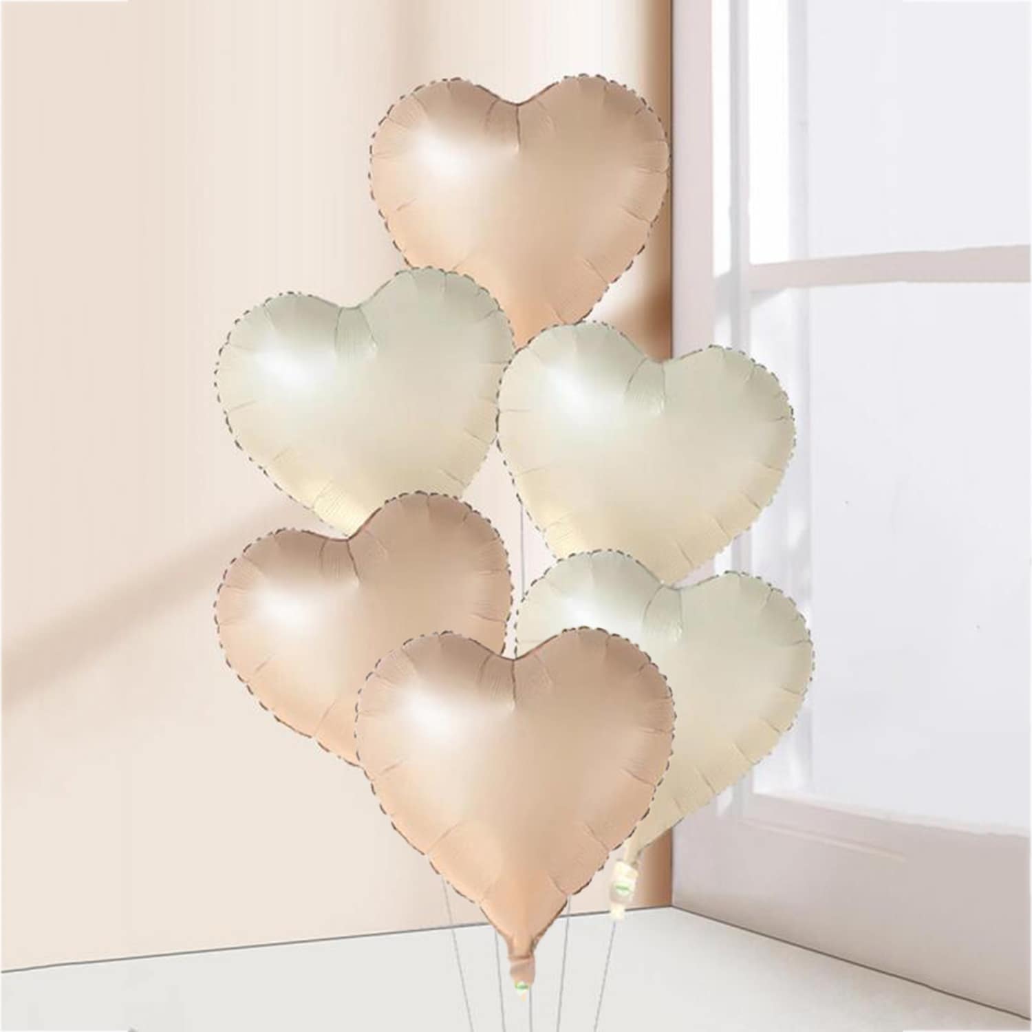 1pc/6pcs Cream Heart Shaped Balloon, Caramel Love Foil Inflatable Floating Air Balloon For Birthday Party Outdoor Decor