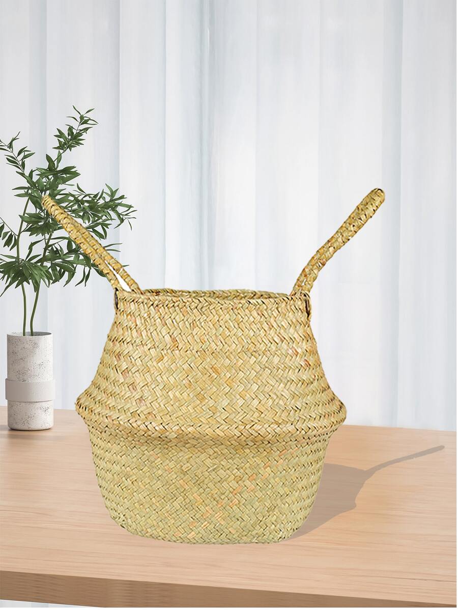 1pc Different Size Basket Flower Plant Pot Woven Seagrass Belly Basket Fold-Able Planter