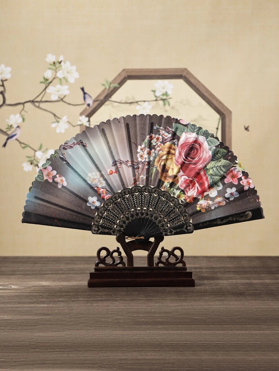 Breezier Peach Blossom Folding Hand Fan, Minimalist Multi-Function Dance Fan
