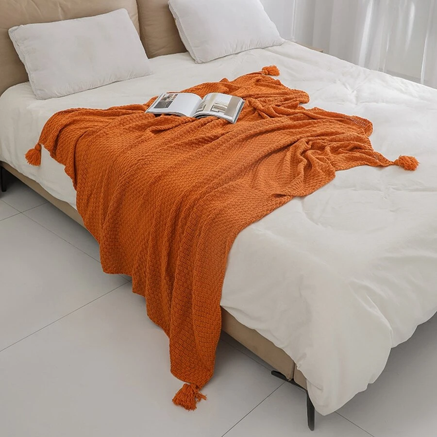 1 Pieza Manta De Sofá Con Flecos Tejida, Manta Pequeña De Ocio Para La Siesta Y Aire Acondicionado