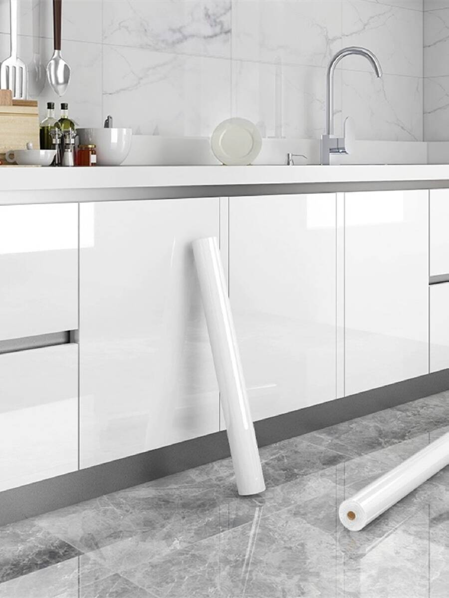 1 Rollo de Etiquetas Adhesivas Brillantes Blancas Gruesas Similares a Pintura para Renovación de Muebles, Resistente al Agua y Humedad, Etiqueta Autoadhesiva a Prueba de Aceite para Cocina, Cambio de Color de Aire Acondicionado y Lavadora, Removible, Paneles de Pared Decorativos, Papel Tapiz, Decoración Primaveral para Refrescar tu Hogar, Etiquetas Decorativas Rama