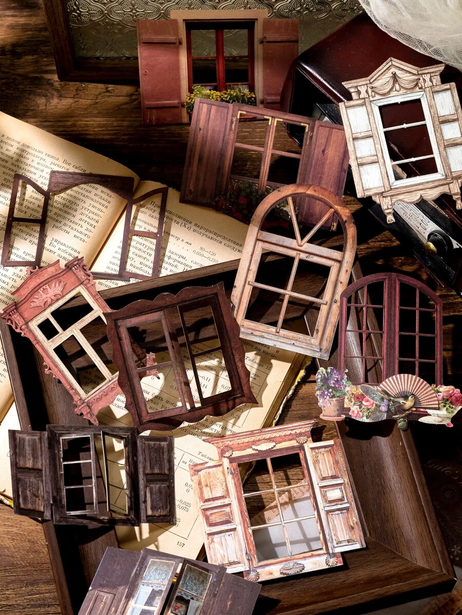 10 hojas/paquete con abertura vidrio de colores ventana diseño collage Tarjeta Pegatinas para álbumes de recortes , diario , Decoración de bricolaje