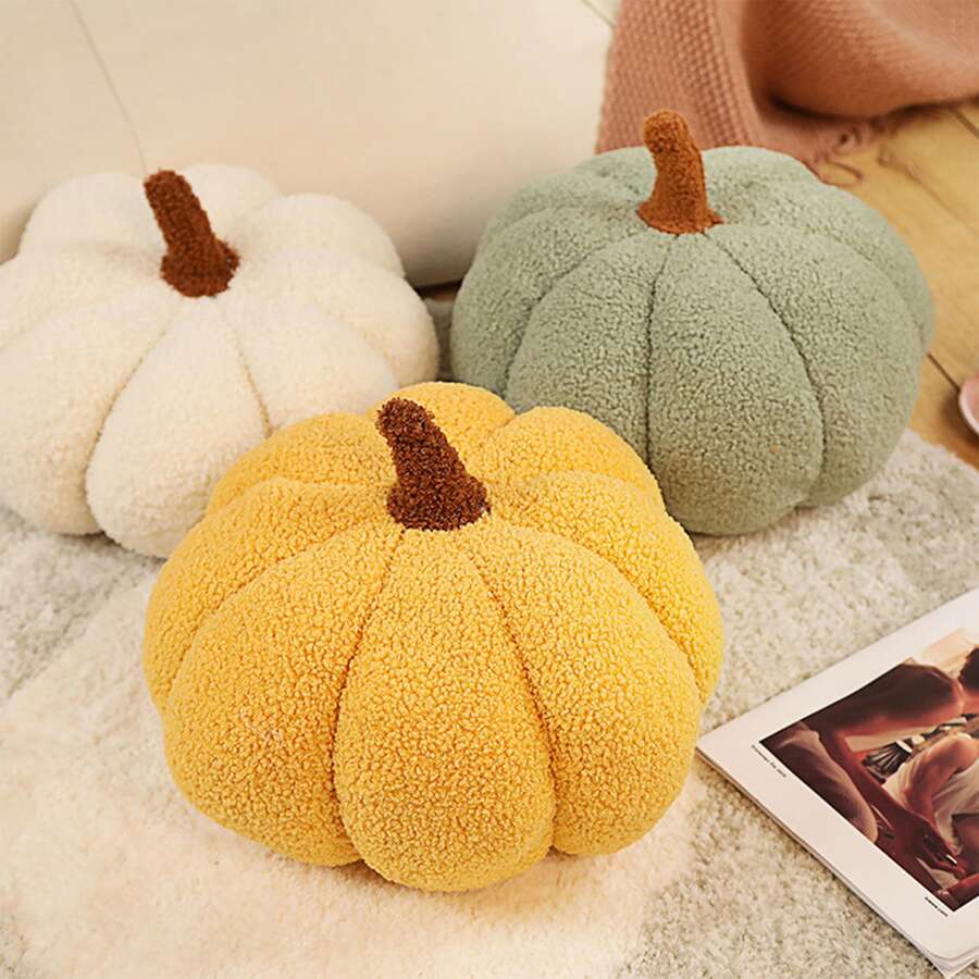 Halloween Stuffed Pumpkin Fluffy Plush Toy 3D Shaped Decorative Pillow Soft Cute Throw Kids Toddlers Babies
