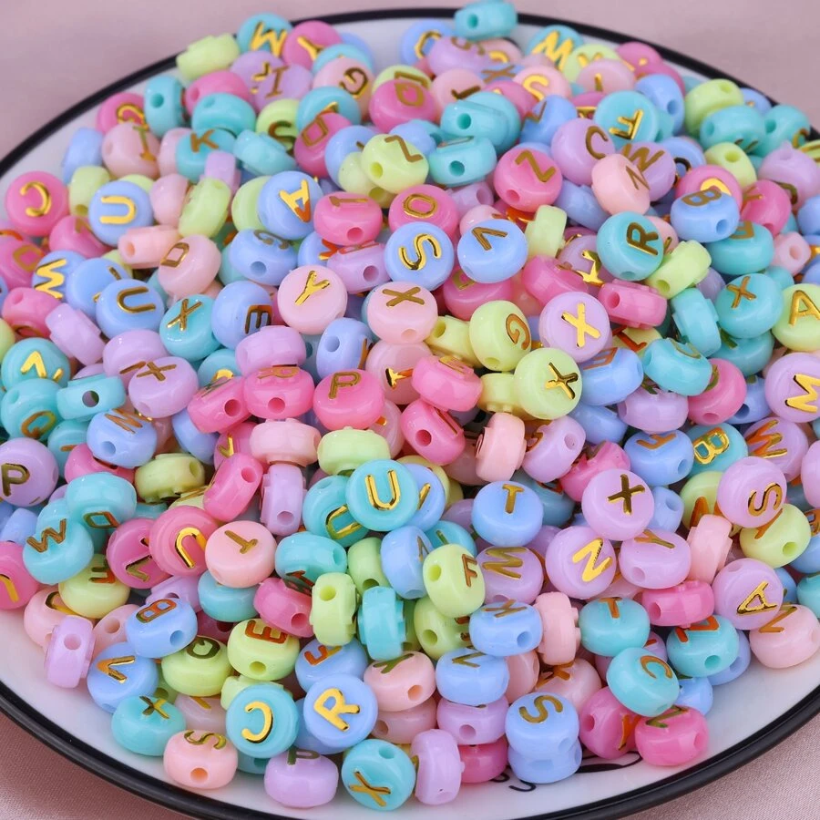 100pcs/Set Acrylic Beads Macaron & Letter Design Diy Beaded Bracelet, Necklace, Loose Beads Jewelry Making Accessories