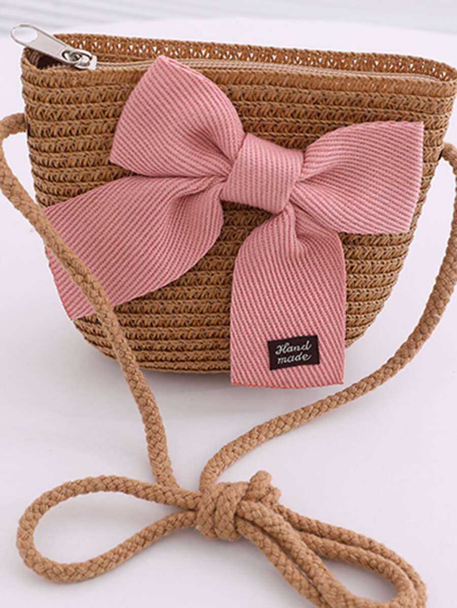 1 Peça Nova Bolsa De Palha Para Meninas Com Decoração De Laço Adequada Para Uso Diário