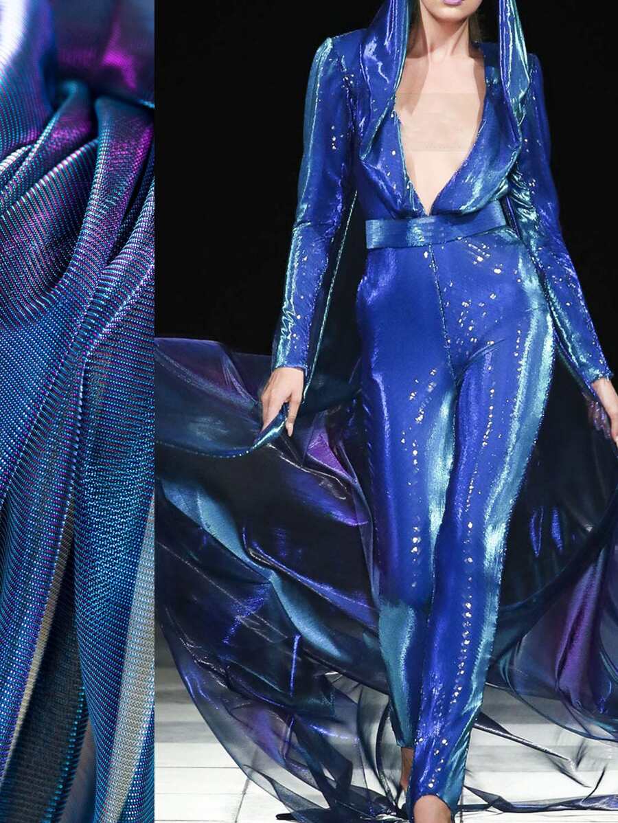 1pc Gradient Two-Color Mesh Fabric, Laser Texture See-Through Fabric Long Skirt Shawl Creative Handmade Fabric