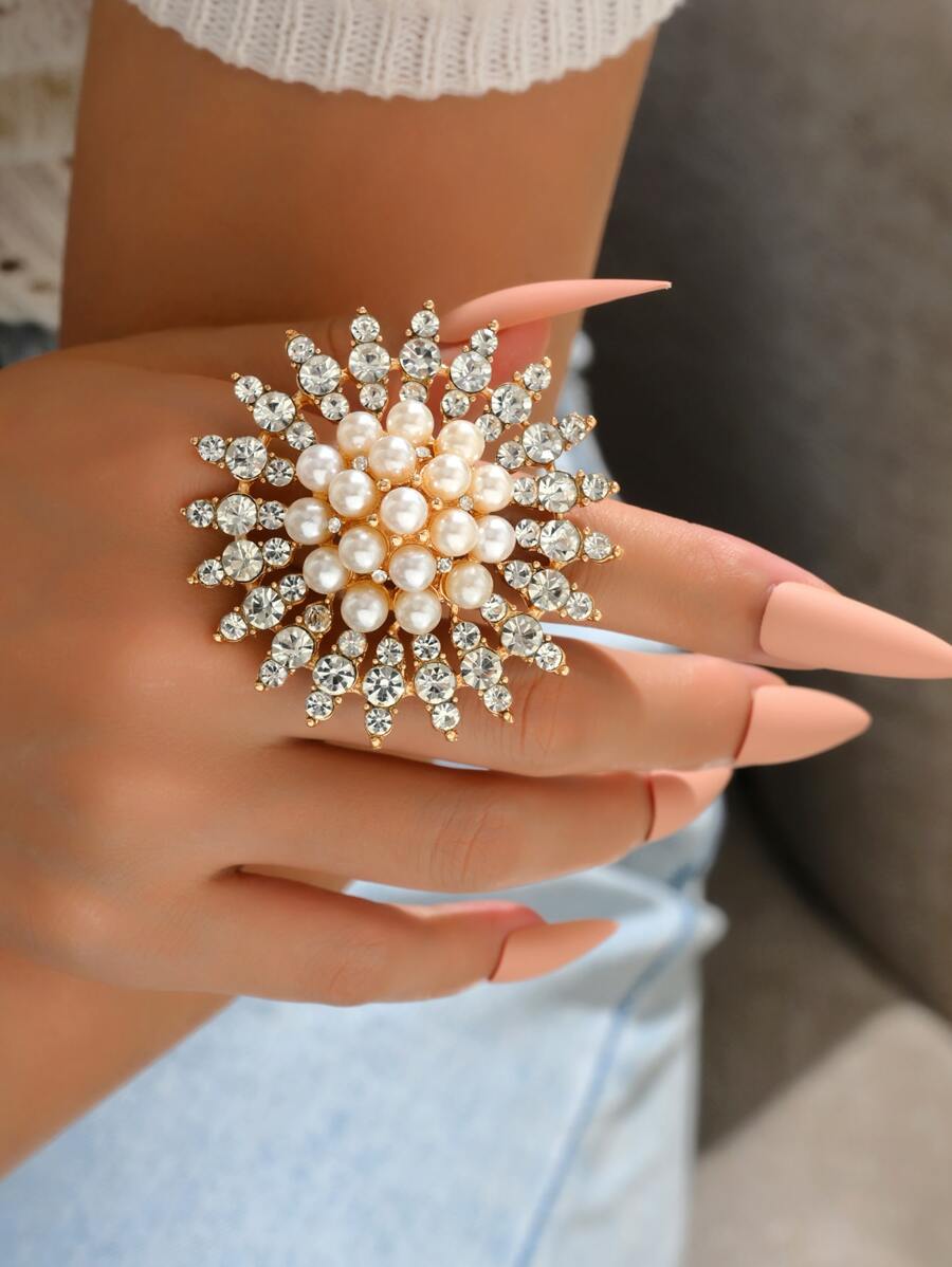 1pc Exaggerated Large Mirror Inlaid Rhinestone Ring For Party And Daily Wear