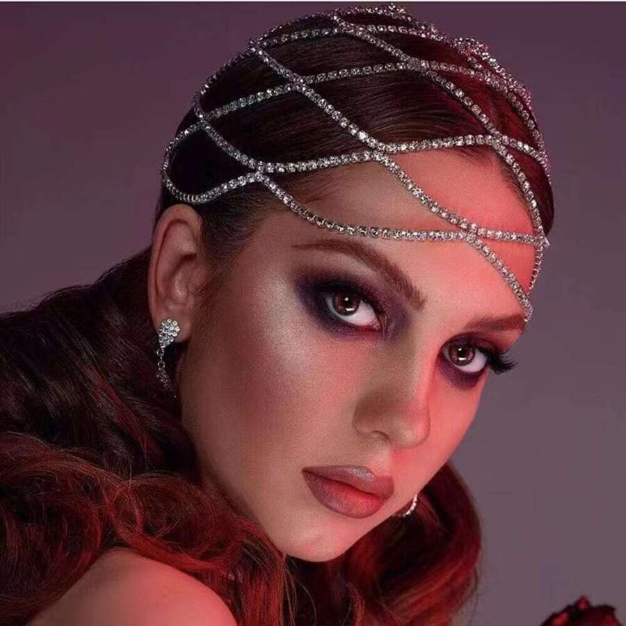 2023 Hollow Rhinestone Mesh Headpiece Wedding Head Chain Jewelry for Women Luxury Crystal Headband Head Cap Hat Hair Accessories