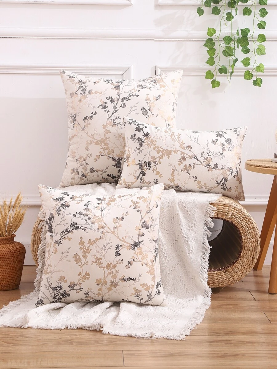 Miater Funda de cojín de planta metálica, funda de almohada de poliéster de estilo pastoral para decoración del hogar, inserto de almohada no incluido