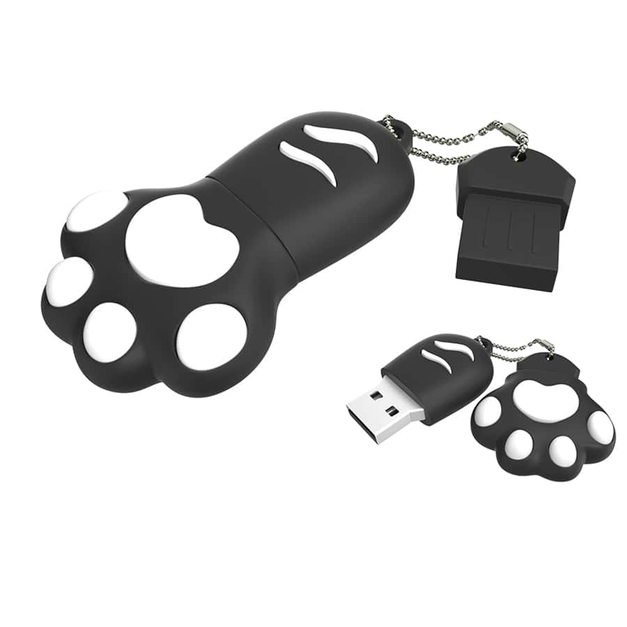 Biyetimi Cat Paw USB Flash Drive 64GB Black Cartoon Memory Stick Free Key Chain Pen Drive 128GB 32GB Creative Gifts For Kids U Disk