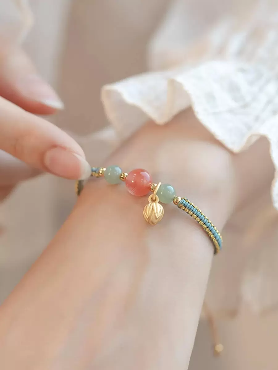 1 buc. Brățară împletită Lotus & Lucky Bead, potrivită pentru ținuta zilnică a femeilor