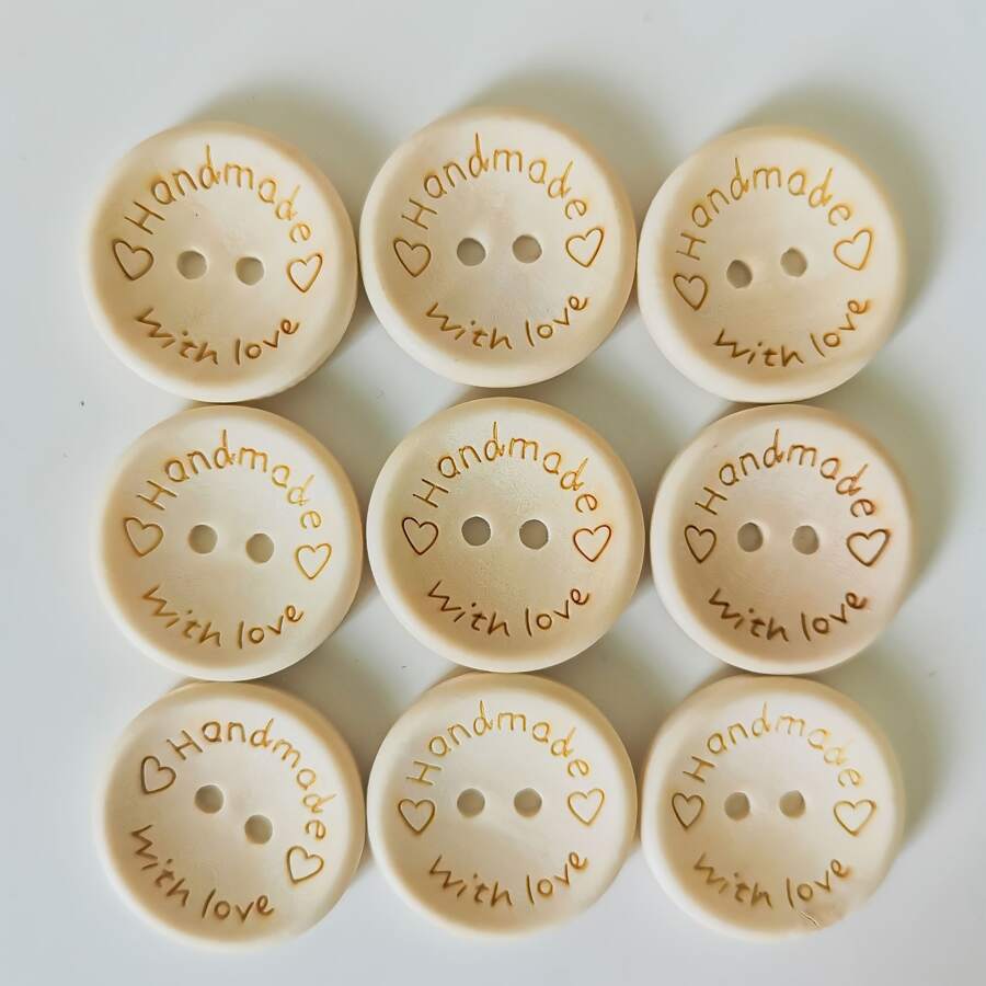 100 Pièces Boutons Naturels À 2 Trous Faits À La Main Avec Amour, Bouton En Bois Pour La Décoration, L'artisanat, La Couture De Vêtements Pour Bébés Et Pour Les Accessoires De Couture