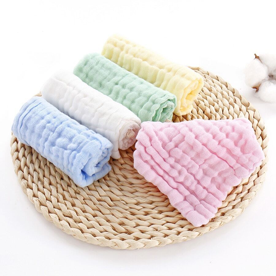 5 piezas 6 capas gasa 30*30cm cuadrado Pañuelo , Bebé Toalla de saliva con cara Toalla de lavado