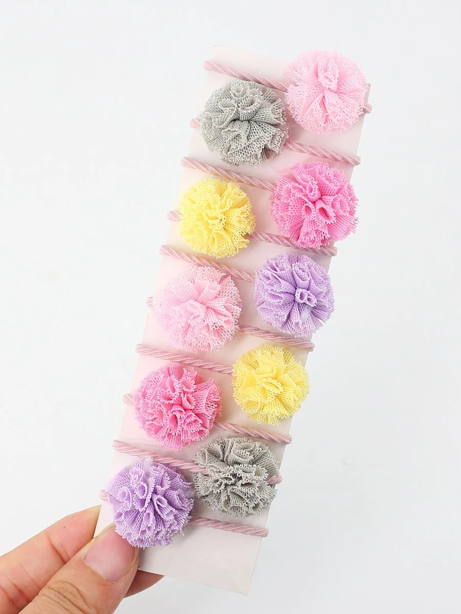 10 pièces/paquet Fille Versicolore En Dentelle Design Boule Princesse Élastique À Cheveux Accessoire Pour Cheveux Pour Coiffure