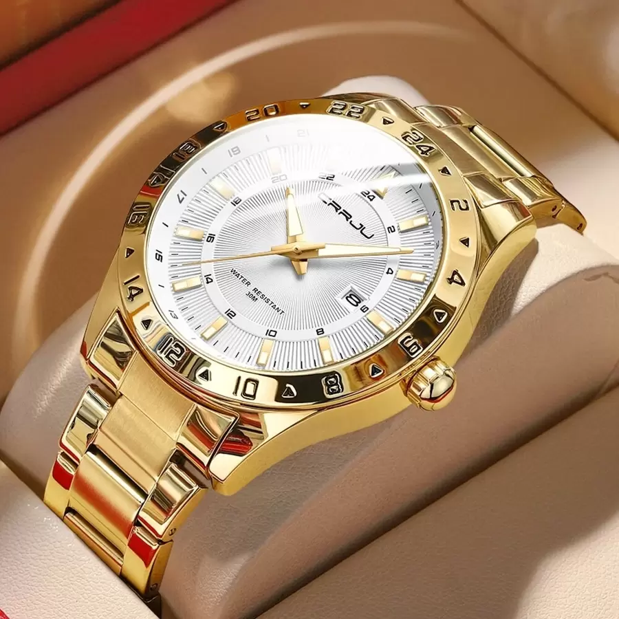 CRRJU Reloj de hombres impermeable negocio con de acero inoxidable con tira
