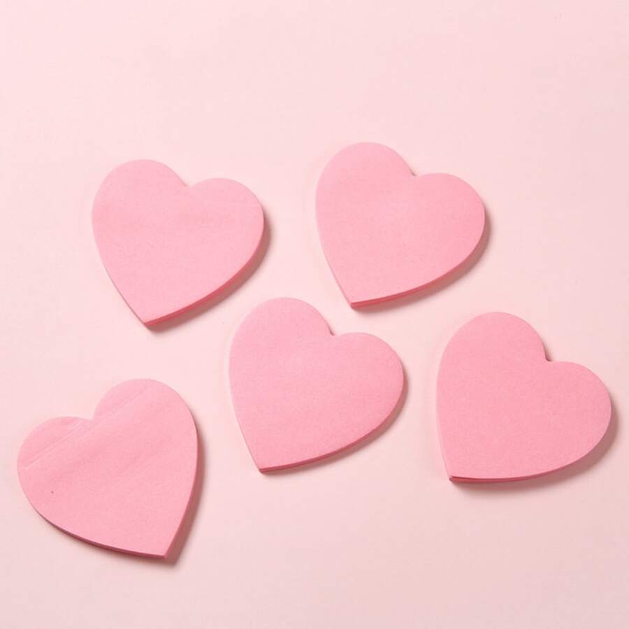 SHEIN X Jess 1pc Light Pink Heart Shaped Memo Pad, Love Note, Self-Stick Note For Writing Reviews