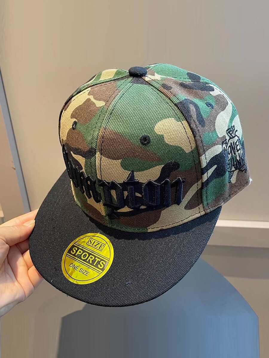 1pc Unisex Wide Brim Flat Top Camouflage Embroidered Casual Hip Hop Cap, Adjustable For Men/Women, Street Style For Spring, Summer, Autumn, Sun-Shading & UV Protection Outdoor Sports Hat
