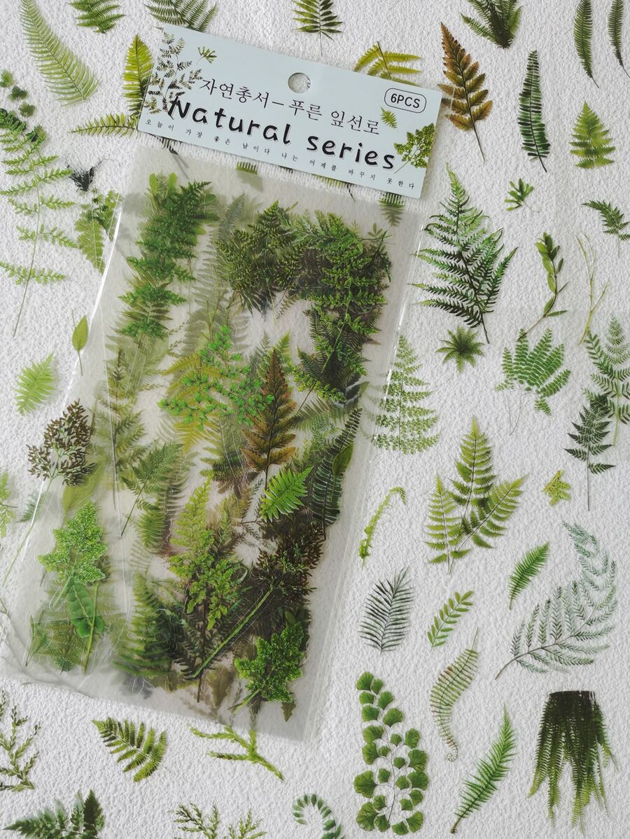 1pack/6pcs Fresh Plant & Leaf Pattern Pet Stickers For Scrapbooking Journal Decoration