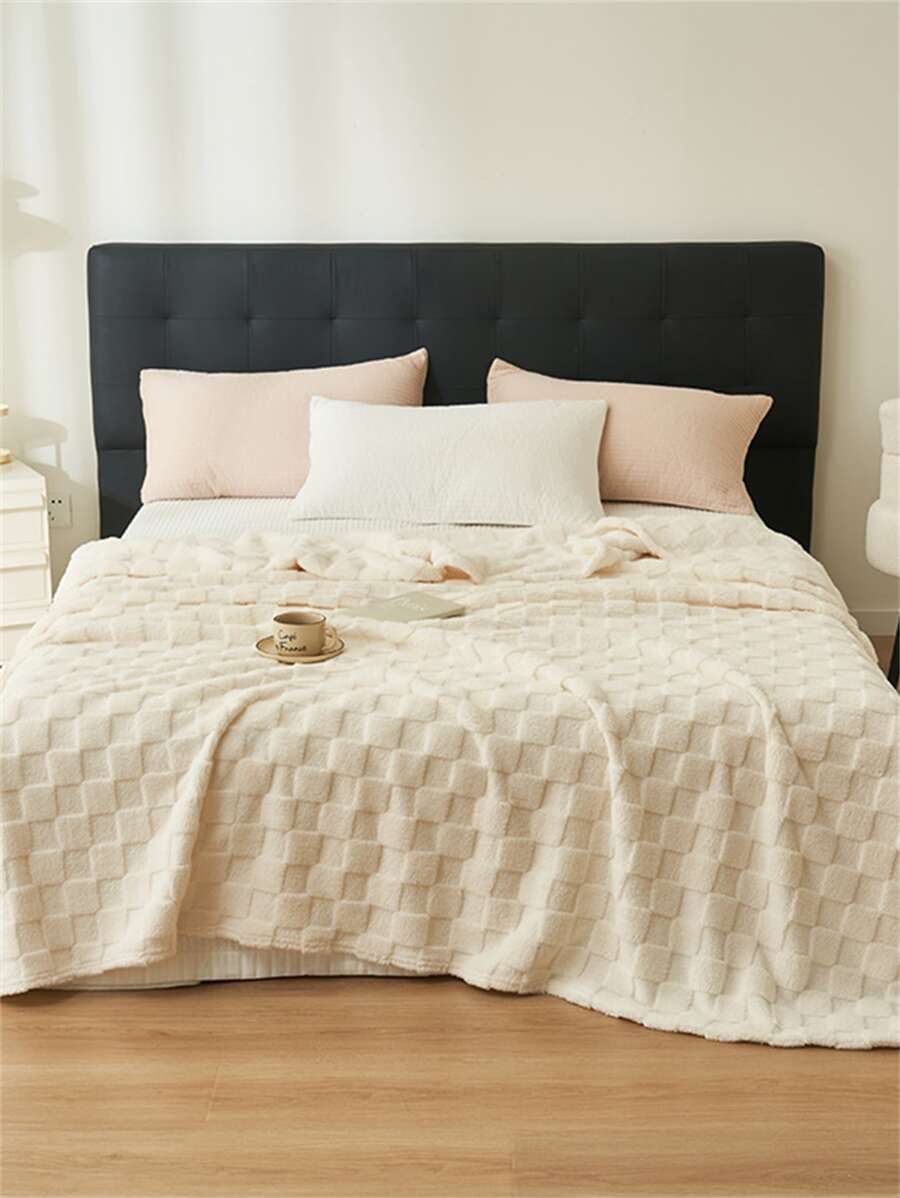 Solid Color Blanket, Waffle Pattern Simple Style Polyester Fiber Rectangle Soft Warm Washable Blanket, Suitable For Bed, Sofa, Car