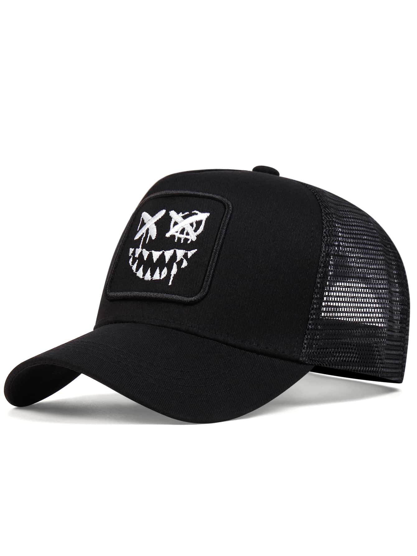 1pc Men's Embroidered Ghost Face Baseball Cap, Fashionable Trucker Hat For Outdoors, Adjustable Sun Protection Casual Cap, Suitable For Spring And Autumn Travel, Tourism, Beach Vacations Street Halloween Skull Skeleton