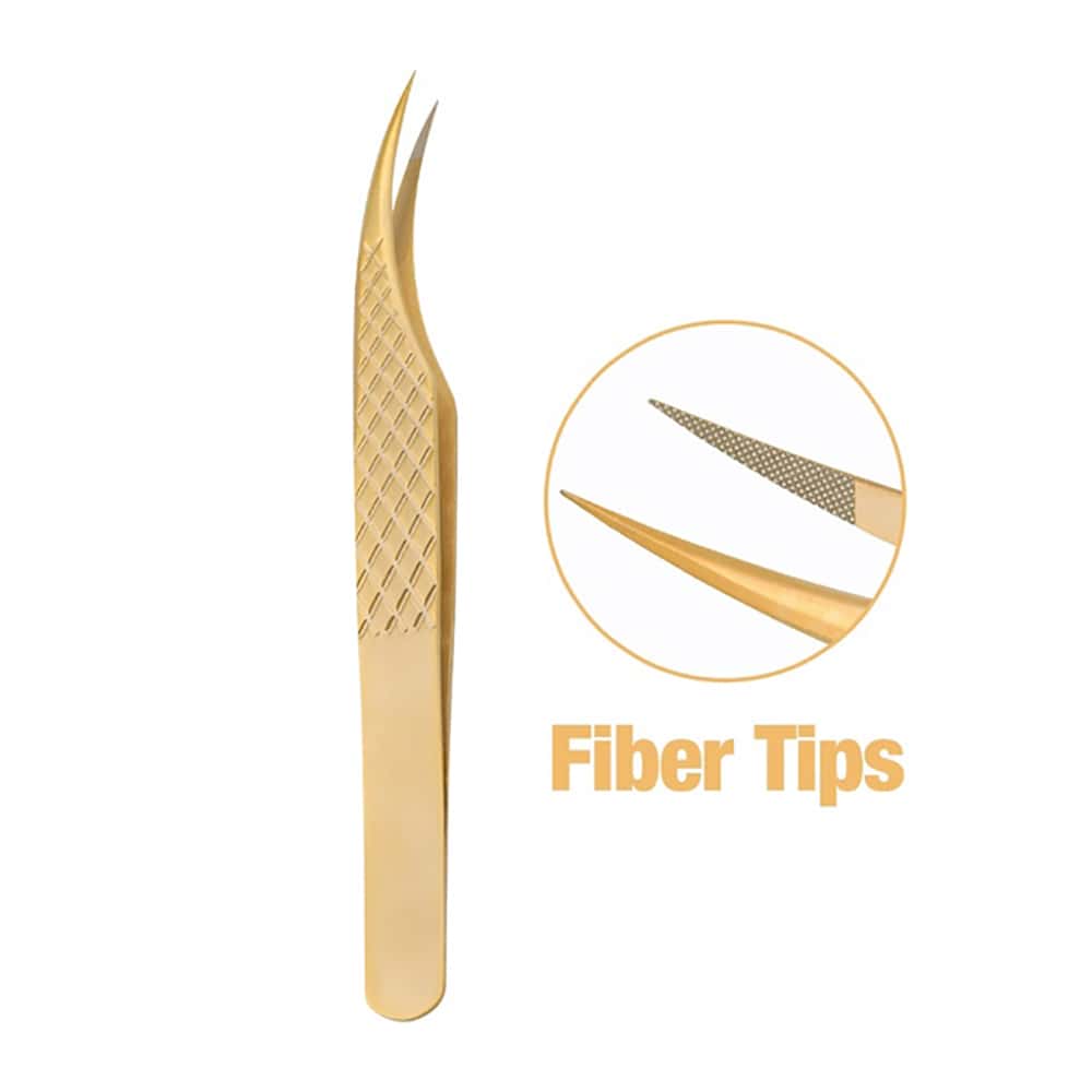 FADVAN Fadvan 1pc Eyelash Extension Tweezers With Fiber Tips Golden Stainless Steel High Precision Tweezer For Volume Fans Makeup Tools