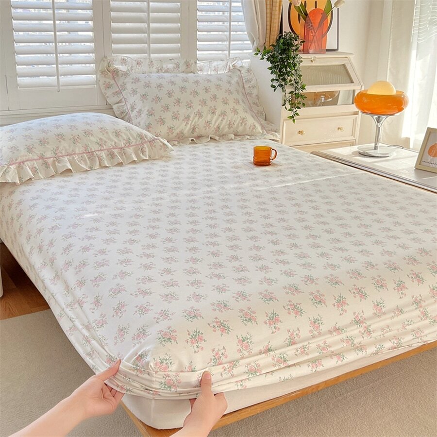 1 Pièce Drap-housse Avec Bande Élastique, Imprimé Floral De Style Campagnard, Taille De Lit Simple/double, Convient Pour Matelas Épais De 10 Pouces