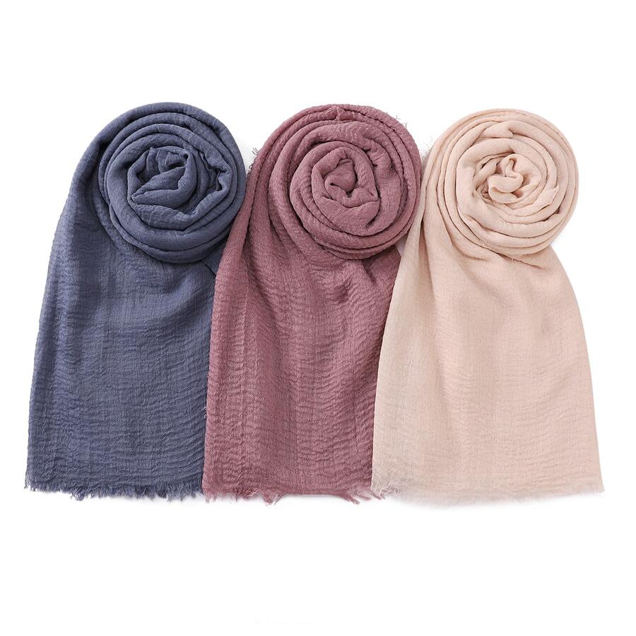 3-delige set zachte, geplooide effen chiffon moslim hijab sjaal voor dames, dagelijkse hoofddoek, abaya hijab