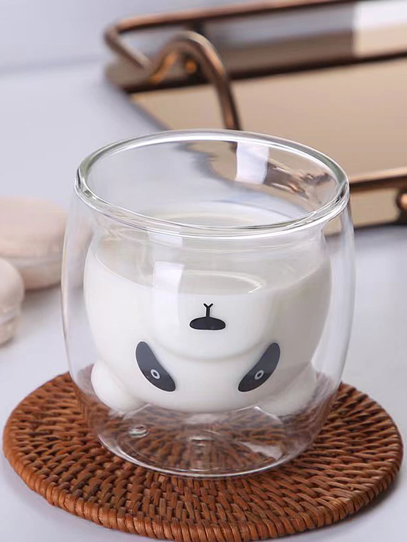 1pc Panda Shaped Double Layer Heatproof Glass Cup, Cute Thermal Resistant Milk, Coffee, Water Cup Back To School