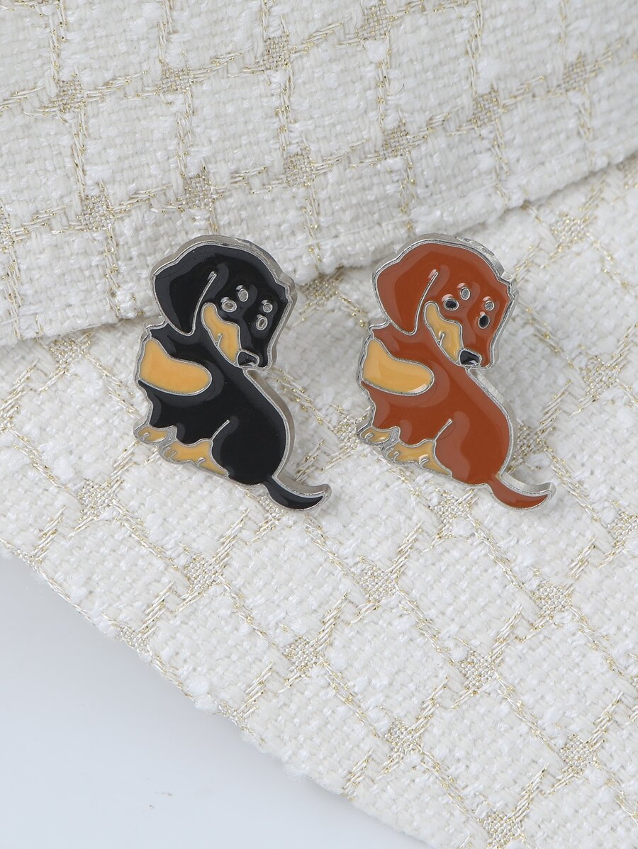 2pcs Alloy Dachshund Dog Shaped Brooch, Canvas Bag & Hat Accessories, Cute Cartoon Lapel Pin, Back To School Best Friends Couple Gifts