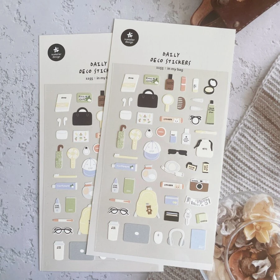 1 pieza Pegatinas de nailon con estampados de cosas en mi bolso, de importación coreana, para scrapbooking, diario DIY, papelería, decoración, artículos escolares, de vuelta a la escuela