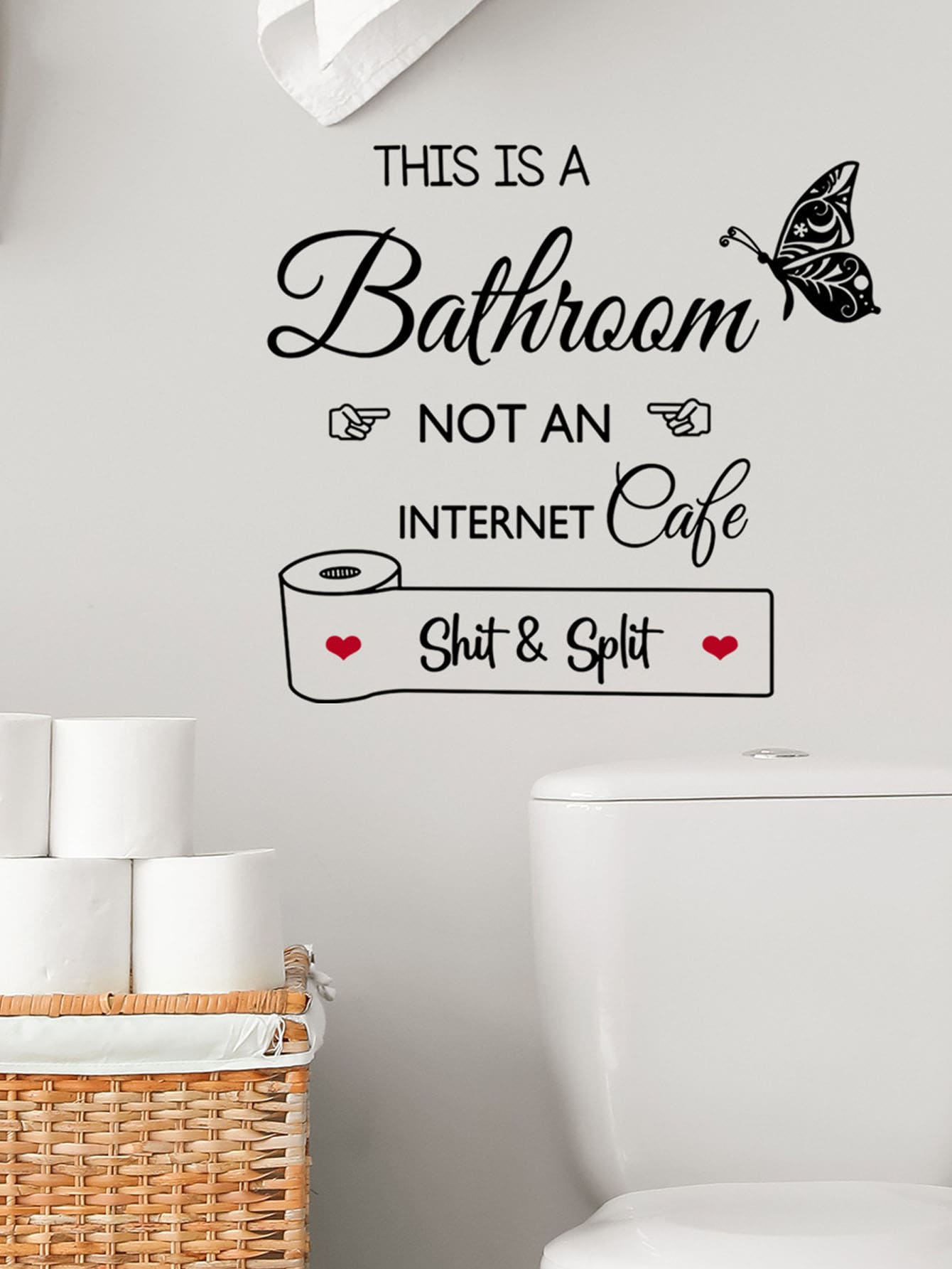 mama look 1pc English Bathroom Butterfly Wall Sticker Home Decoration Decal Toilet Sticker, Stickers, Wall Decal, Vinyl Decal For Home Decorations, Spring Decoration Items Refresh Your Home, Rama Decoration Stickers