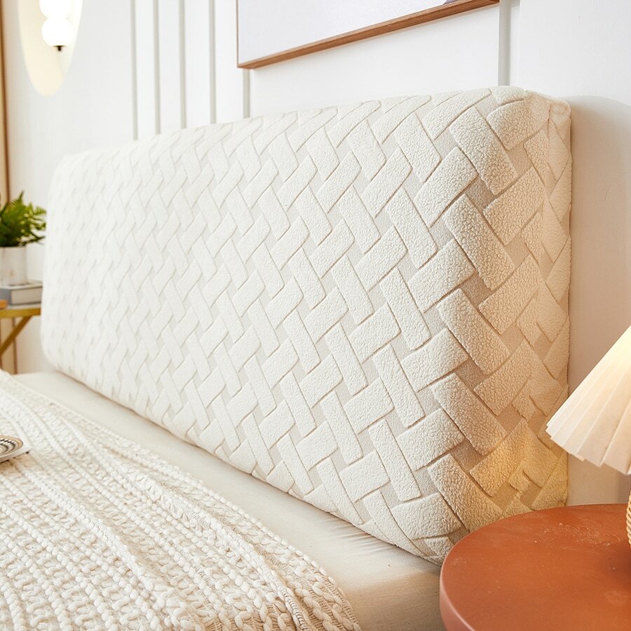 1pc Plaid Pattern Jacquard Bed Head Cover, High Elasticity Dustproof Protective Bed Headboard Slipcover, Skin-friendly & Soft, For Bedroom