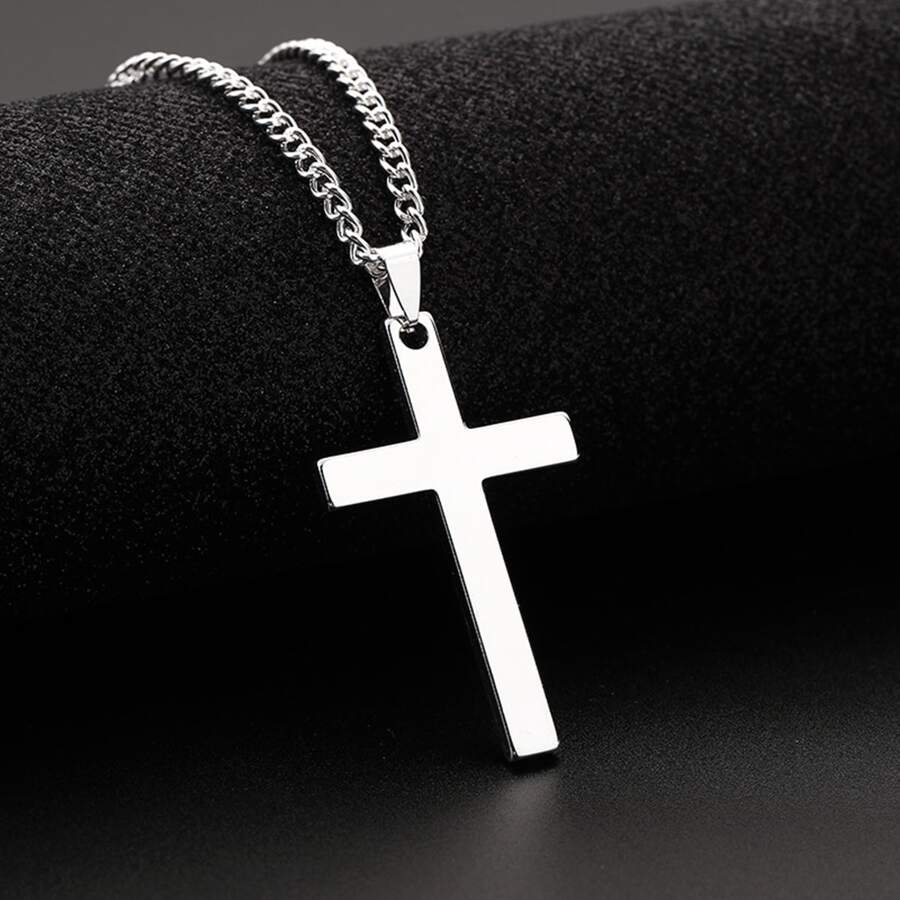 1 pièce Minimaliste En Acier Inoxydable À Pendentif Croix Collier Pour Homme Long En Alliage Chaînes Simple Personnalité Garçon Fête Accessoire De Bijoux