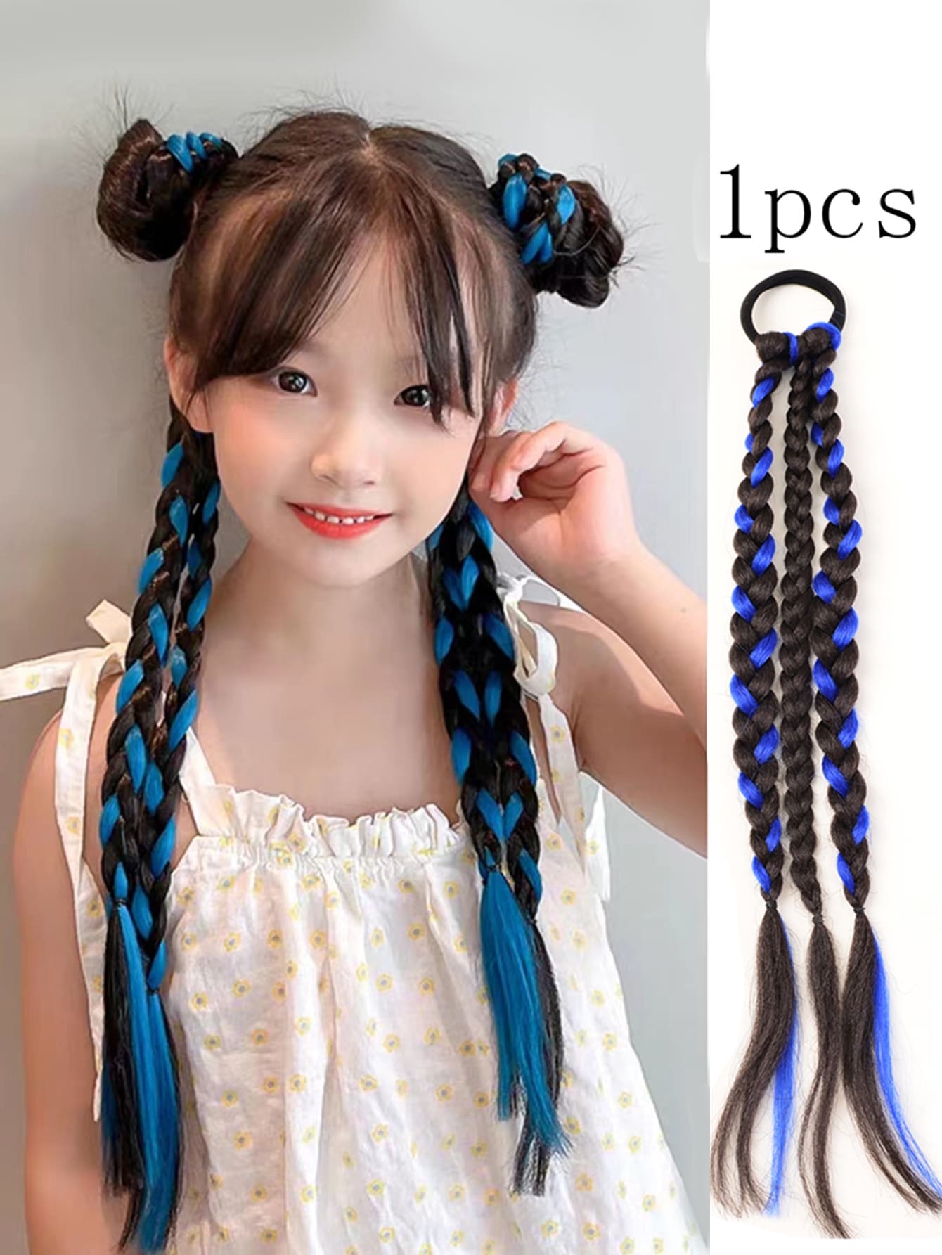 1 Peça Azul Trançado Sintético Aplique De Cabelo Elástico De Cabelo Para Garotas , Adequado Para Vida Diária Ou Role Play