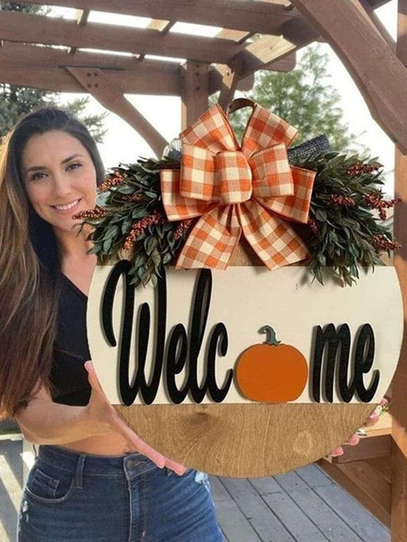 1pc Welcome Sign Pumpkin Shaped Wooden Door Hanger Decoration Craft Best Gifts Birthday Home Decor Halloween Decor Fall Decor Room Decor
