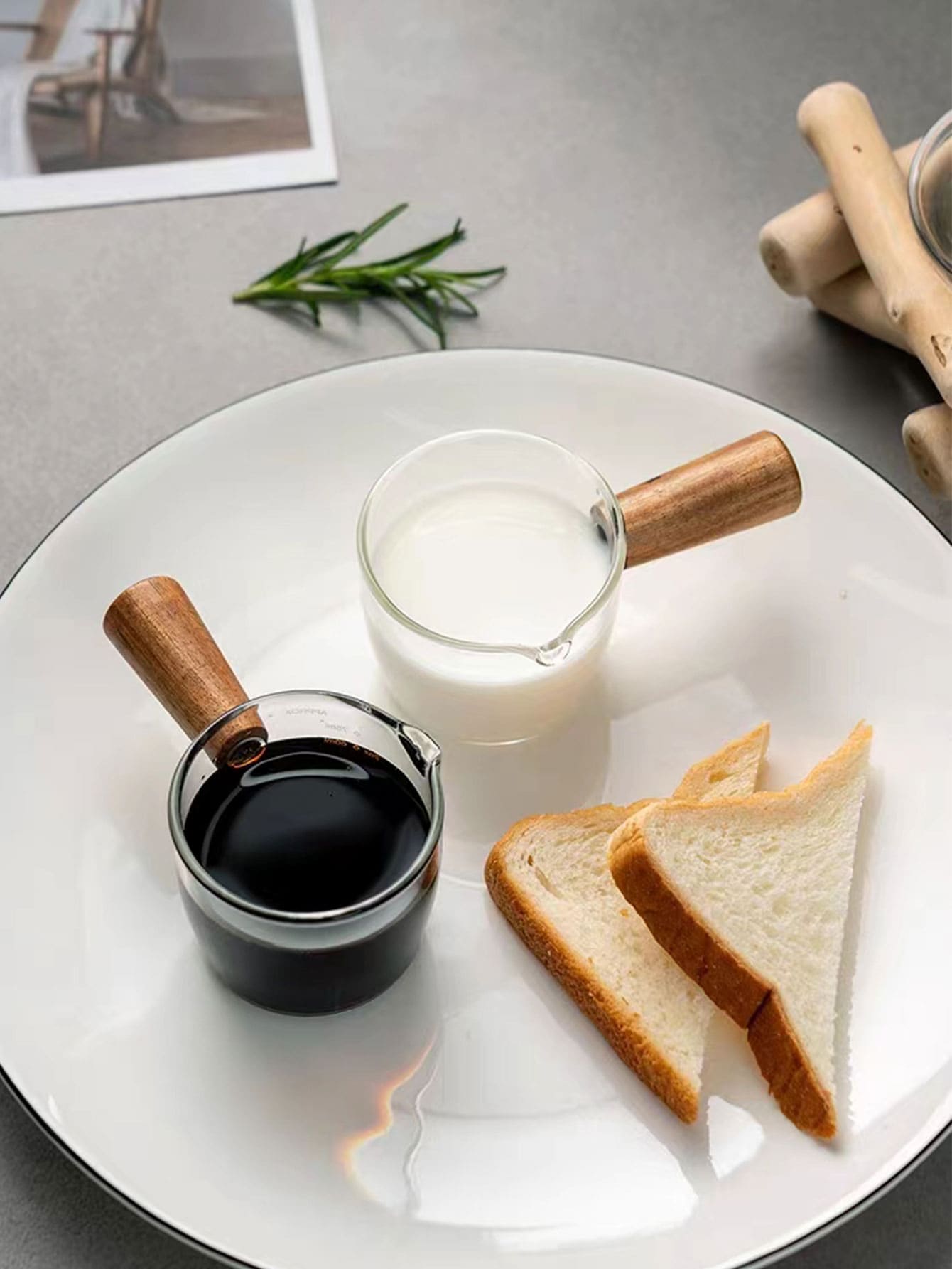 Pichet À Lait En Verre De Style Ins Avec Poignée En Bois, Tasse À Café Au Lait Concentré Et Petite Quantité De Latte, Boîte À Lait