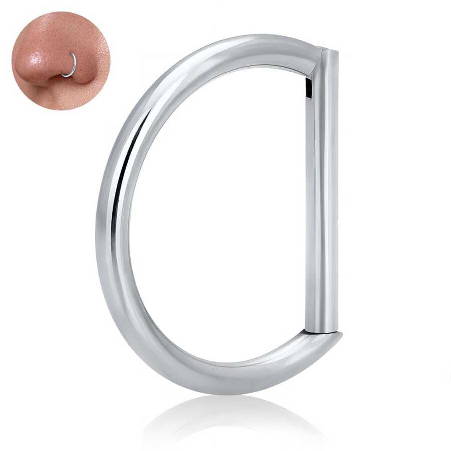 1 Pieza Anillo De Nariz De Acero Inoxidable En Forma De D Con Anillo Septum Sin Costuras Para Hombres Y Mujeres, Arete De Cartílago
