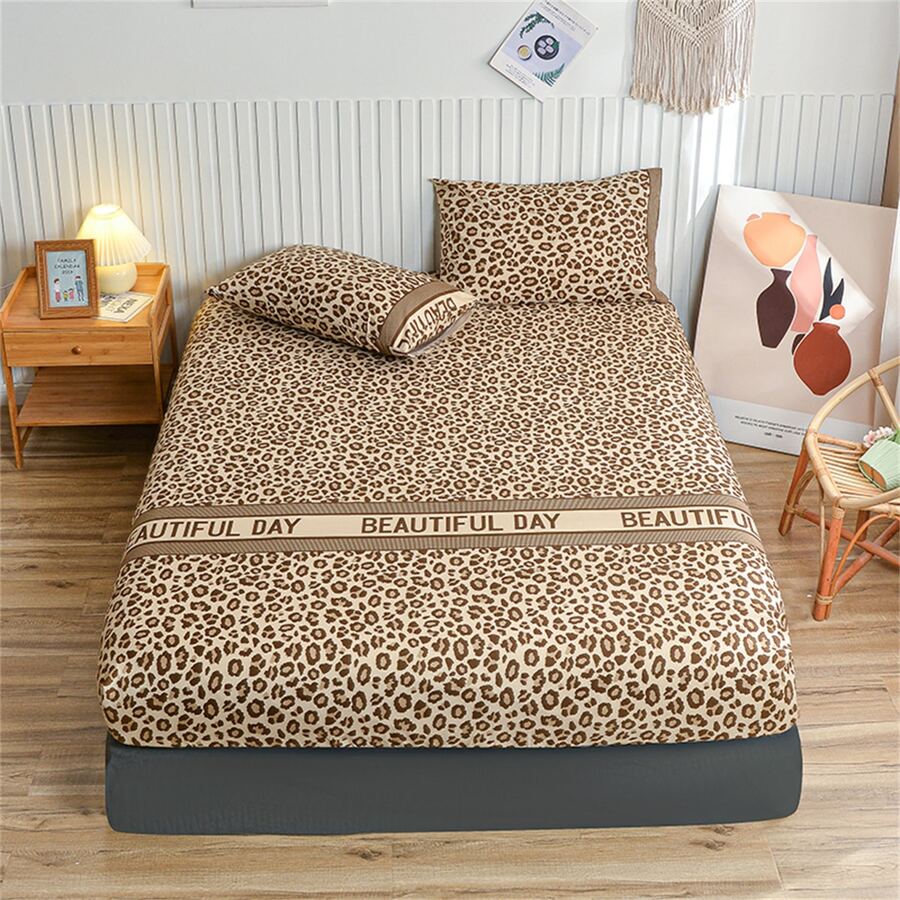 1 Set de Funda de Almohada de Poliéster Impreso y Sábana Ajustable de 3 piezas