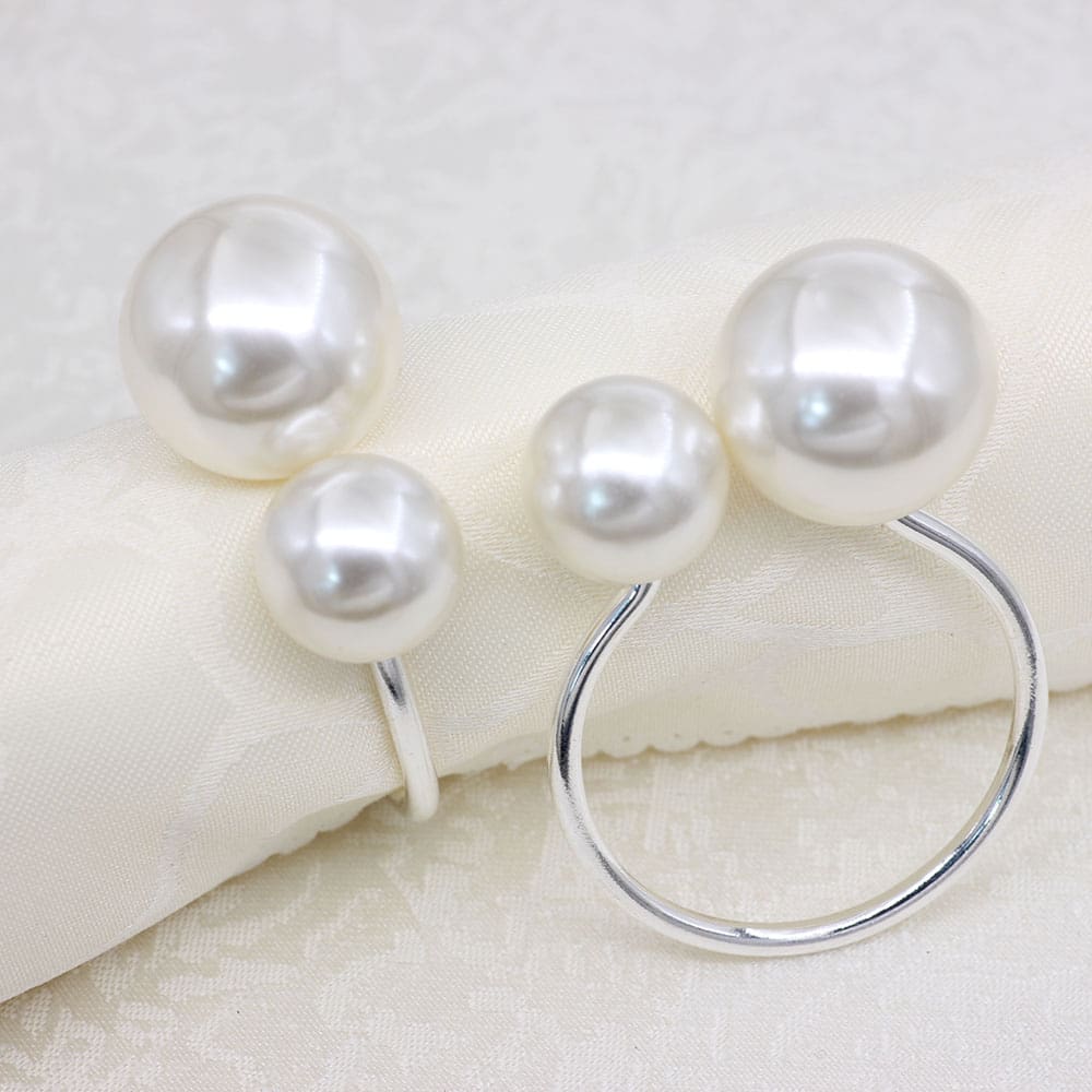 6pcs Silver-Color Glossy Pearl Napkin Rings For Upscale Hotels And Weddings
