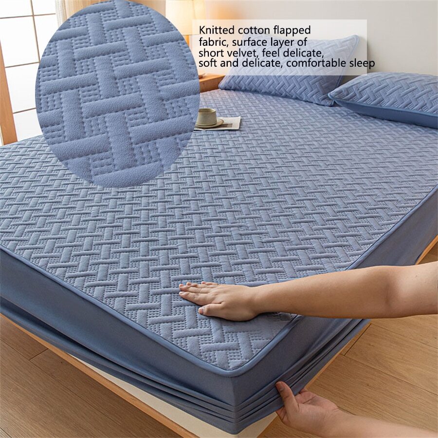 1pc Plain Checked Thickened Knitted Velvet Soybean Filler Mattress Cover (single) With Stretchable 30cm/12in Deep Pocket, Soft Ultrafine Fiber Filling, Removable Anti-wrinkle Static Cover