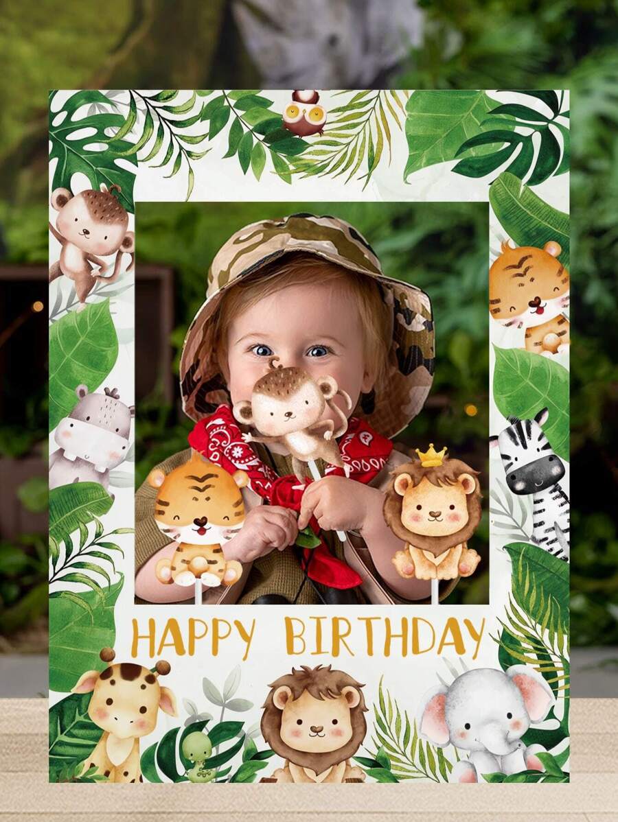 1 set Cadre photo en papier motif animaux de la jungle et de la forêt, accessoire de photographie pour fête d'anniversaire, décoration photo, Noël
