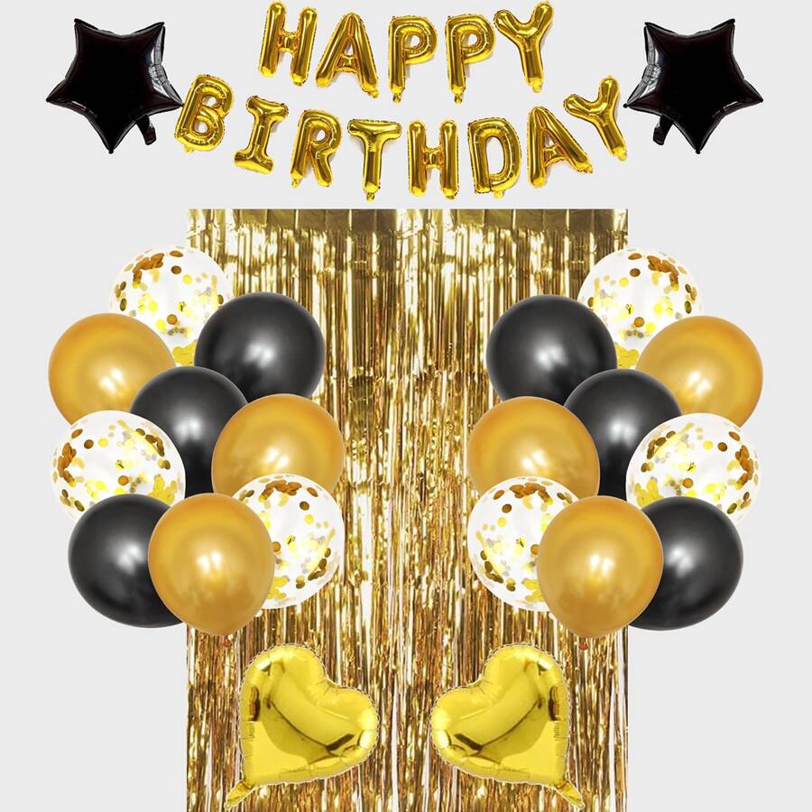Verjaardagsfeestdecoraties Happy Birthday Ballonnen Banner Gouden Folie Fringe Gordijn Voor Mannen Vrouwen Verjaardagsfeestdecoratie