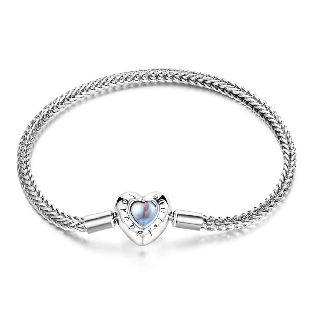 bamoer 1 pièce Bracelet avec charm en forme de cœur et perles, Chaîne serpent en argent sterling 925, Bracelet de base pour femmes, Bijoux en pierre de lune, 17 cm 19 cm 21 cm, Saint-Valentin