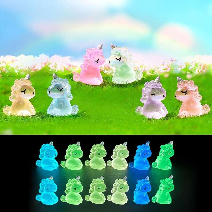 6pcs/Set Miniature Landscape Creative Animal Cartoon Unicorn Figurines Diy Car Accessories Night Light Doll Best Gifts Birthday