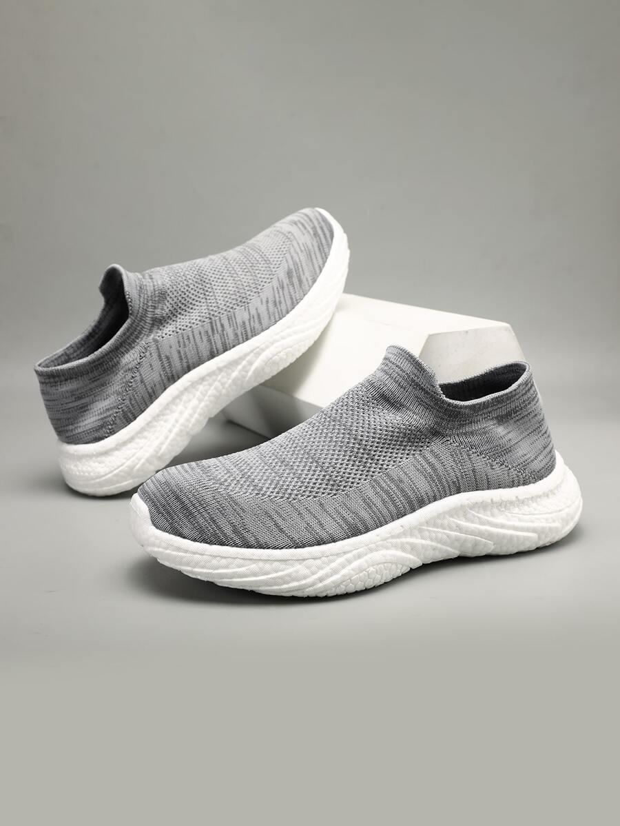 Unisex Breathable Slip-on Sneakers With Mesh Cutouts, Popcorn-outsole, Perfect For Sports, Casual Wearing, Couples, Running, Grey