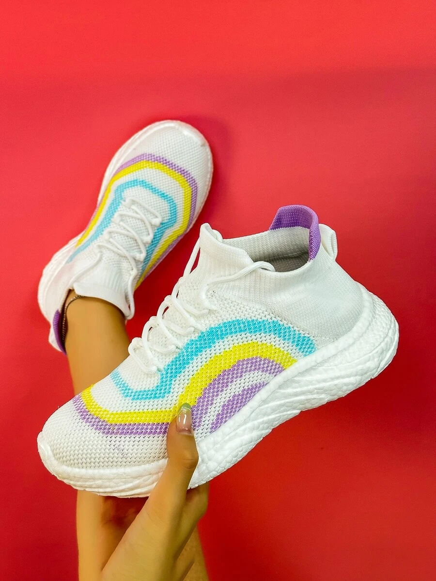 Unisex Couple's Low Top Breathable Sneakers, Stretch Fabric, Popcorn Sole, Multiple Purpose Shoes For Running And Daily Wear, White