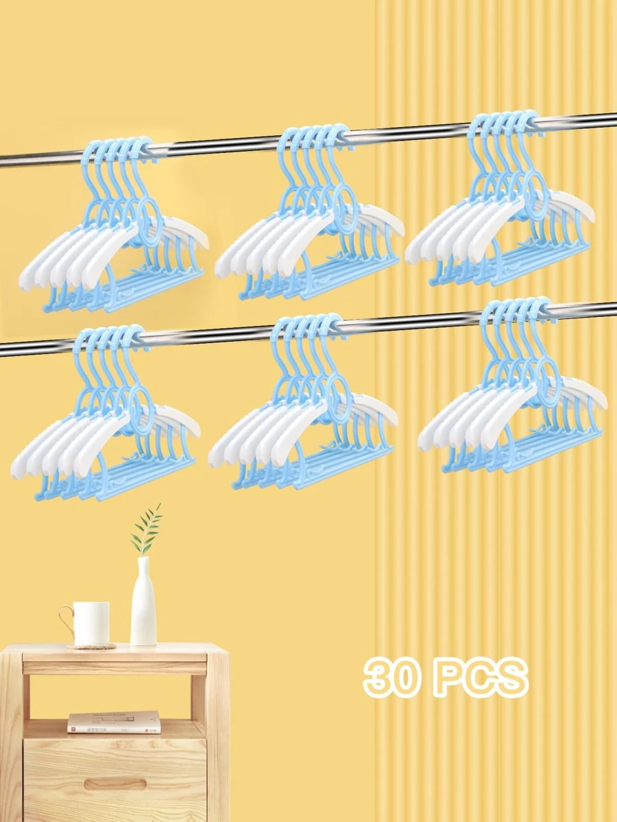 30pcs Kids' Multi-functional Anti-slip Retractable Plastic Clothes Hanger For Baby Clothes Drying And Storage