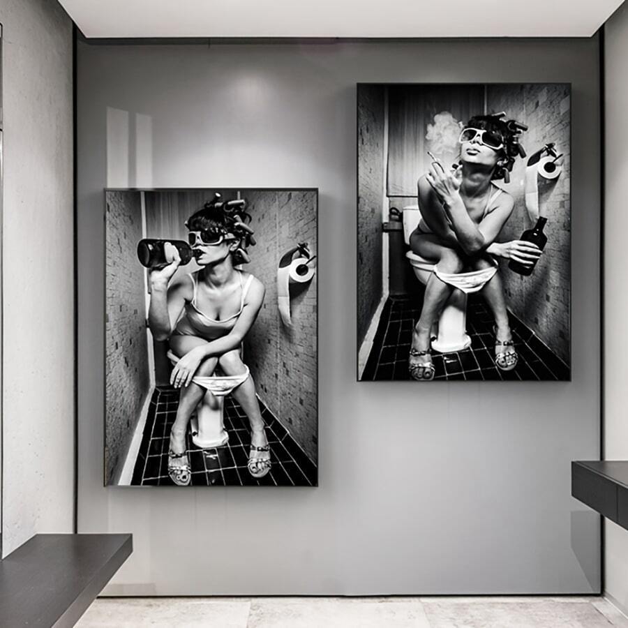 2pcs Sexy Woman Modern Toilet Wall Art Canvas Painting For Home Decor Wall Printing Painting No Frame,Poster Gifts Birthday Graduation